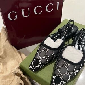 Gucci Crystal GG slingback Flats